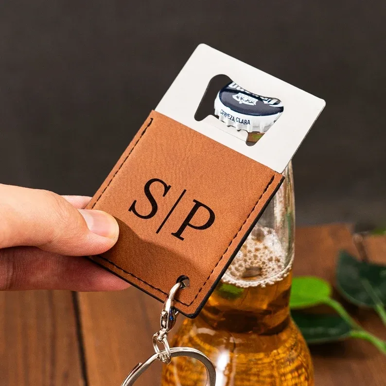 Custom leather bottle opener keychain